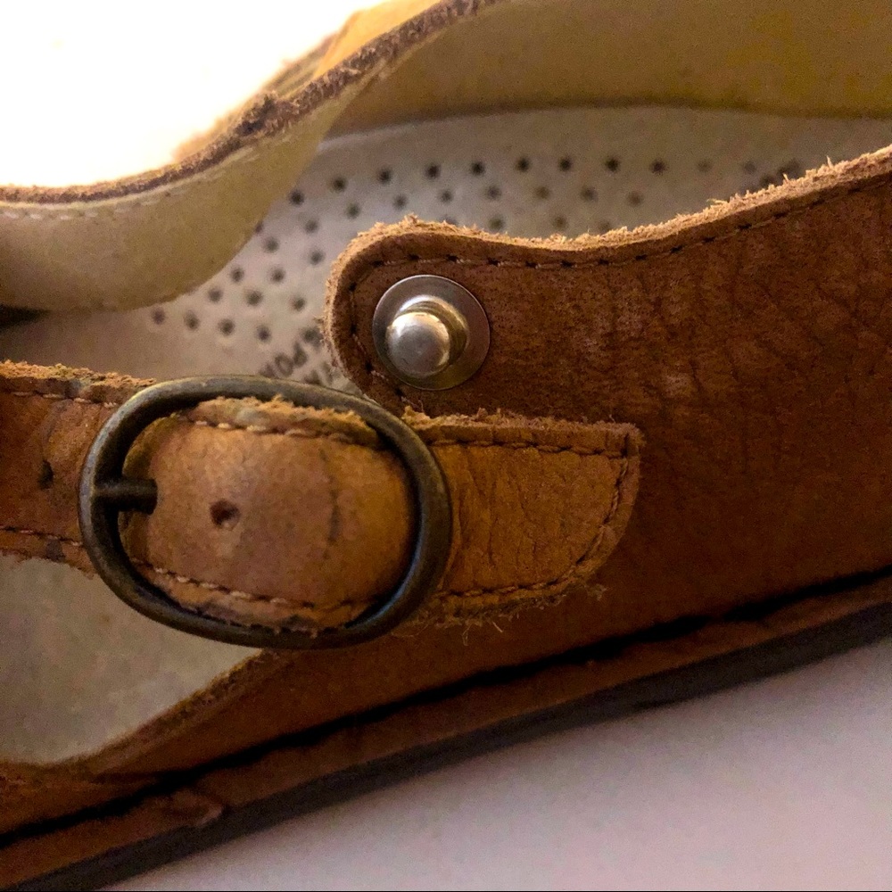 📌SOLD📌Vtg | Rieker Leather Minimalist Sandals Tan Cut Out Fisherman Vintage - Picture 7 of 12